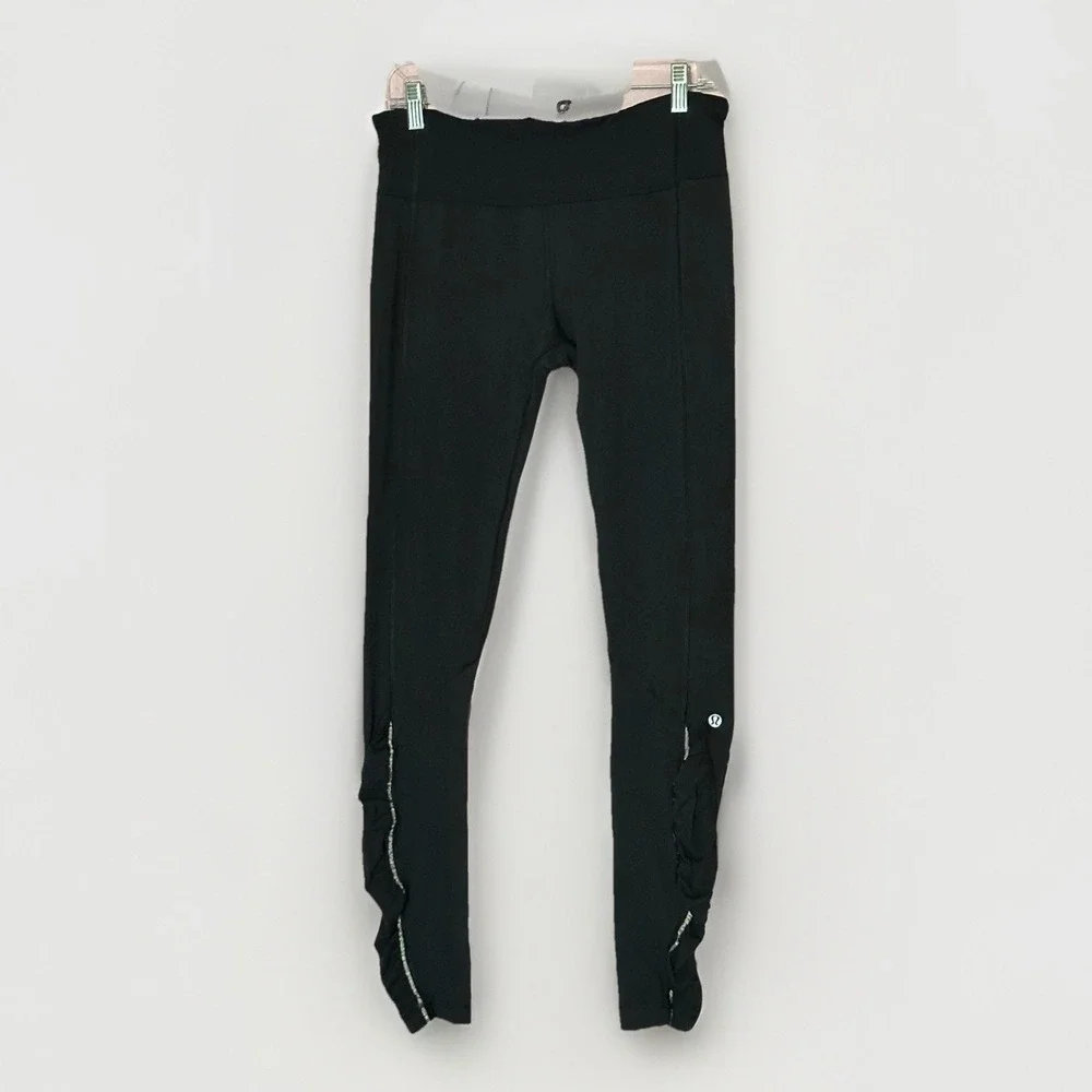 Lululemon Leggings Womens 10 Black High Rise Ruched Zip Pocket Running Yoga